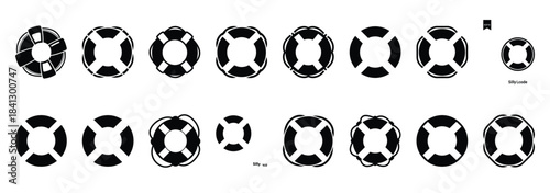 Set of vector silly lifebuoy  icon in silhouettes
