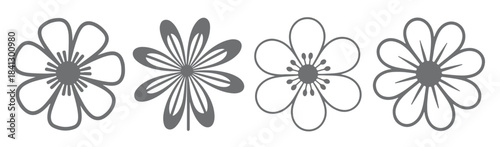  four gray flower silhouettes simple floral designs botanical