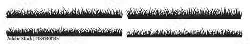  four rows of black silhouette grass borders on white background