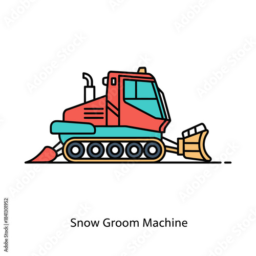 Stylized snowcat illustration for mountain slopes and winter season use