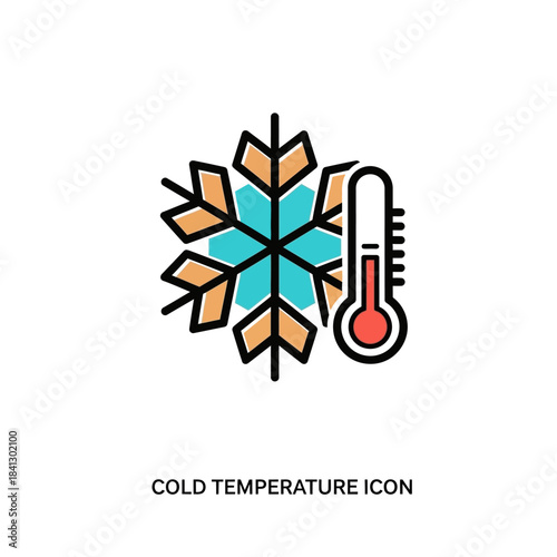 Illustration presenting freezing weather with a snowflake and thermometer