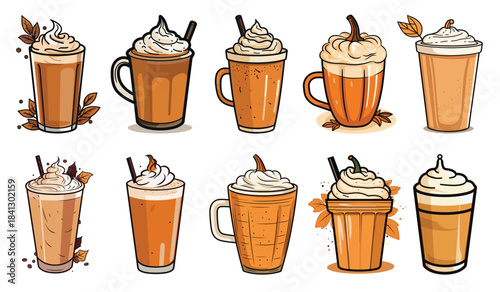 latte coffee vector bundle set of pumpkin spice latte