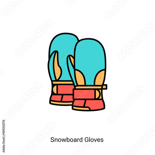 Colorful Cartoon Style Snowboard Gloves Isolated on White Background
