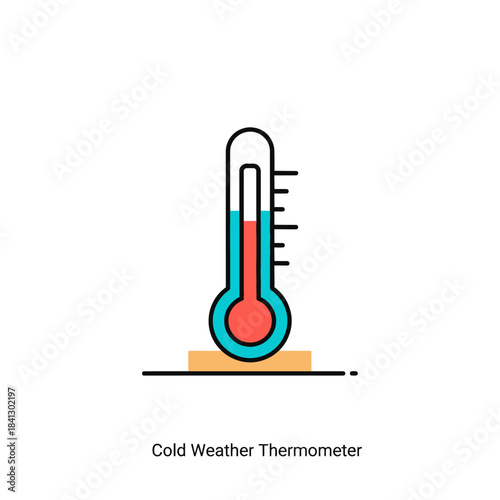 Minimalist thermometer icon displaying low temperature indicating cold weather