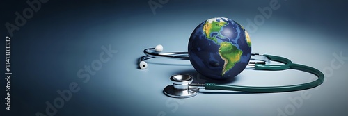 Globe with stethoscope on dark blue background earth