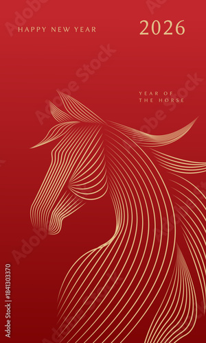 vector illustration of horse for chinese new year 2026 celebration invitation with blend line art