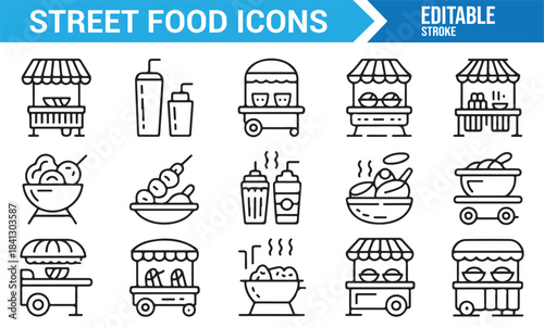 Minimal culinary icon collection focused on street cuisine and fast food culture