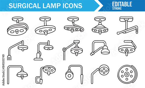 Vector outline set of surgery lamps, medical illumination devices, and OR hardware