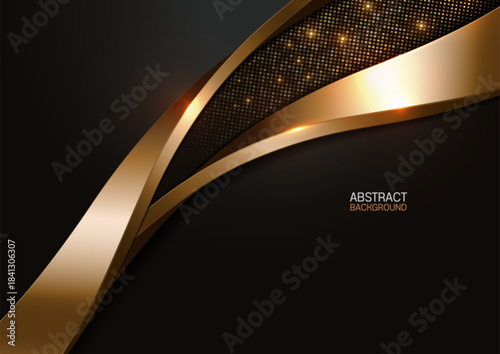 Premium black gold abstract background with fluid golden curves, suitable for business templates, elegant promotional banners, modern corporate design, stylish layout, not AI generated