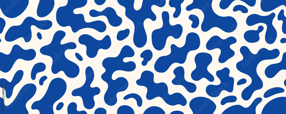 Fototapeta premium Blue Soft Organic Blob Shape Seamless Pattern. Liquid Soft Organic Blob Round Form Background. Vector Abstract Bg