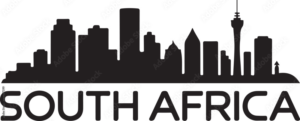 Fototapeta premium Johannesburg Skyline Silhouette with South Africa. design Vector black silhouette