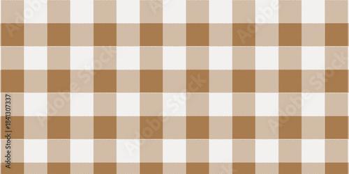 Gingham seamless pattern. Beige and white vichy background texture. Checkered tweed plaid repeating wallpaper. Natural nude fabric and textile swatch design. Vector Ilustration eps 10