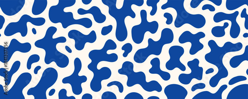 Blue Soft Organic Blob Shape Seamless Pattern. Liquid Soft Organic Blob Round Form Background. Vector Abstract Bg