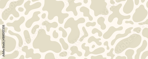 White Beige Soft Organic Blob Shape Seamless Pattern. Brown Soft Organic Blob Round Form Background. Vector Abstract Bg