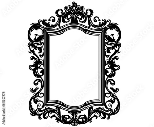 Vintage Black White Oval Mirror Frame | Clean, isolated vector art for creative projects.