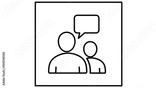 Two people icons with a speech bubble in a square frame on for communication or dialogue concept, Generative AI