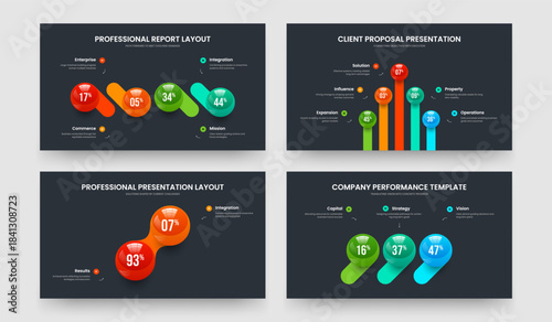 Digital Plan 4 5 2 3 Option Graph Presentation Template Collection. Professional Profile Four Five Two Three Element Diagram Slideshow Layout Vector Illustration Bundle.