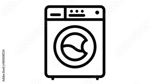 Black line icon of a washing machine with a simple design, Generative AI