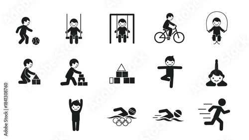 Collection of various sports icons featuring people engaging in different physical activities, Generative AI