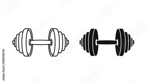Vector illustration of black and white dumbbell icons in line art style for fitness and sports concepts, Generative AI