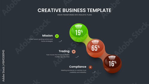 Elegant Briefing 3 Step Infographic Frame Template. Company Introduction Slideshow Design Vector Illustration. Corporate Plan Three Element Chart Presentation Layout.