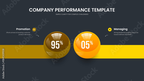 Business Briefing 2 Option Chart Frame Layout. Corporate Report Slideshow Design Vector Illustration. Company Insight Two Step Infographic Presentation Template.