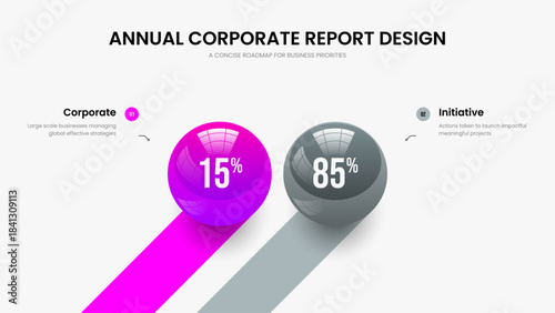 Professional Insight Two Option Infographic Frame Layout. Company Performance 2 Element Graph Slide Template. Minimalist Solution Presentation Design Vector Illustration.