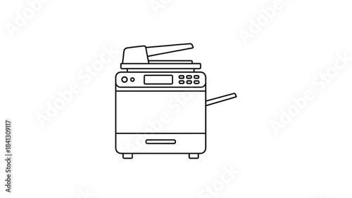 A black and white line drawing of a fax machine on a, Generative AI