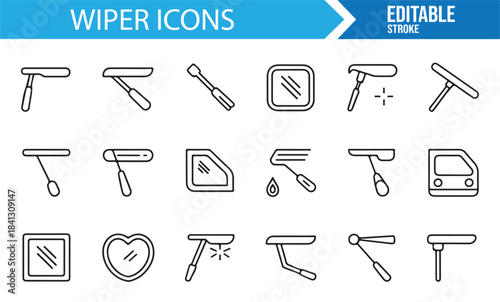 Modern cleaning tool icons set for window washing and maintenance design