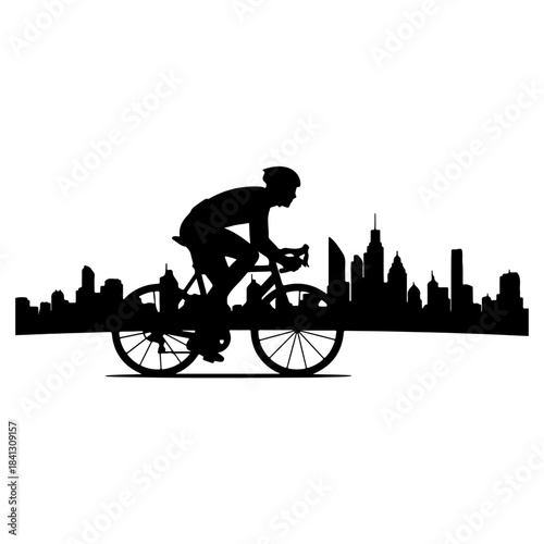 cycling race in a big city silhouette