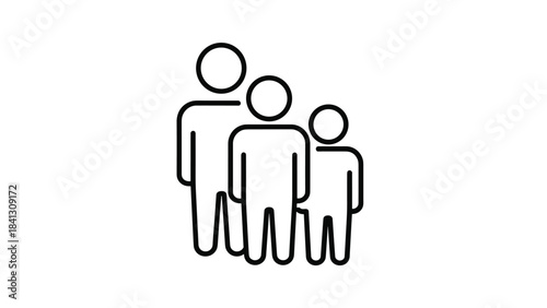 A simple line drawing of three people standing together in a group, Generative AI