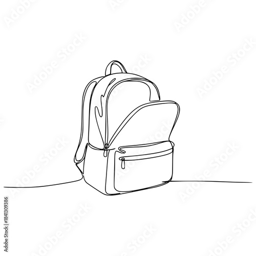 Continuous line drawing of a simple backpack on a flat surface  