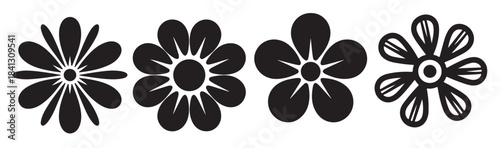  four black flower silhouettes set simple floral designs 