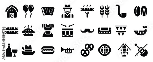 glyph icons including barn barbecue bavarian accordion