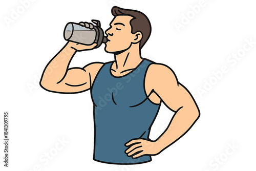 Athletic male taking a drink from a sports bottle while resting during physical training