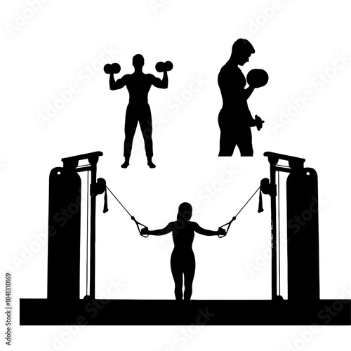 body builder , make excerice in a gyme silhouette pack