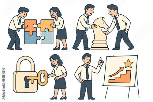 Business strategy and teamwork concepts showing problem solving and success achievement