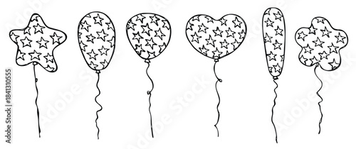 hand drawn set of flying balloon illustration birthday