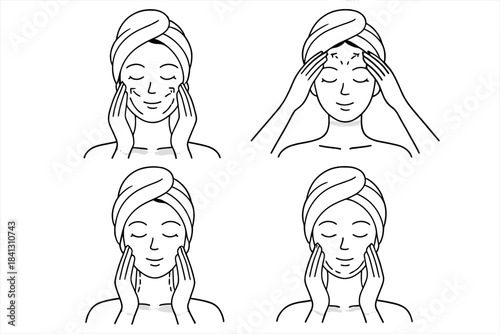 Skincare routine steps for facial massage showing lymphatic drainage and anti-aging techniques