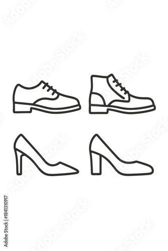 Footwear styles collection featuring men's dress shoes, ankle boots, and women's high heels