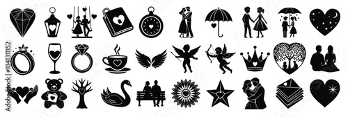  heart and love icon silhouette set