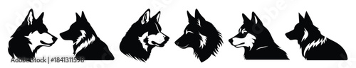 husky head silhouette black clipart bundle