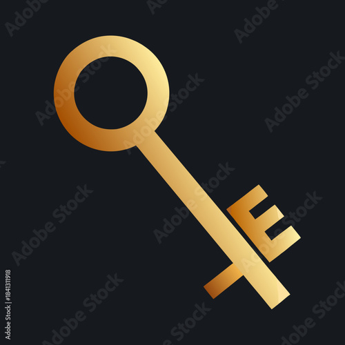A shiny golden key icon displayed diagonally on a solid black background