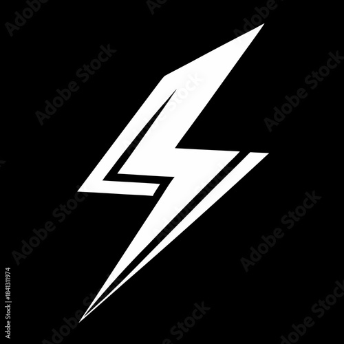 A striking white lightning bolt symbol representing power and energy set against a stark black background