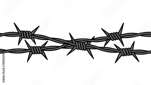 Barbed Wire Fence Close-Up Illustration with Sharp Spikes and Twisted Wires