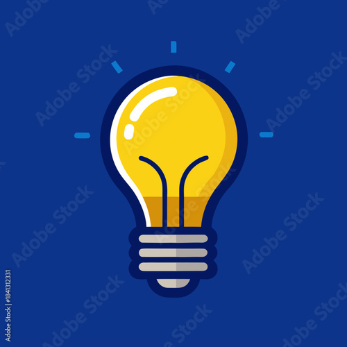 A yellow light bulb icon glowing with a bright idea on a deep blue background