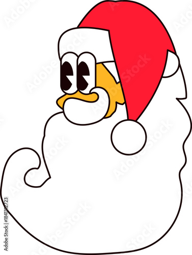 Head Santa With Text. New Year sticker or gift card in old style of 2000. Cartoon Y2K retro sticker on white background