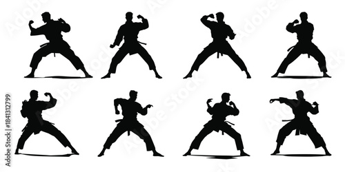 karate silhouette clipart set karate fighter silhouettes