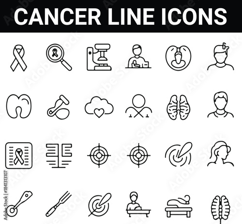 Cancer Icons vector illustration with thin line editable stroke . Cancer icon set.
