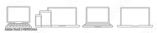digital devices outlines icons set simple contour